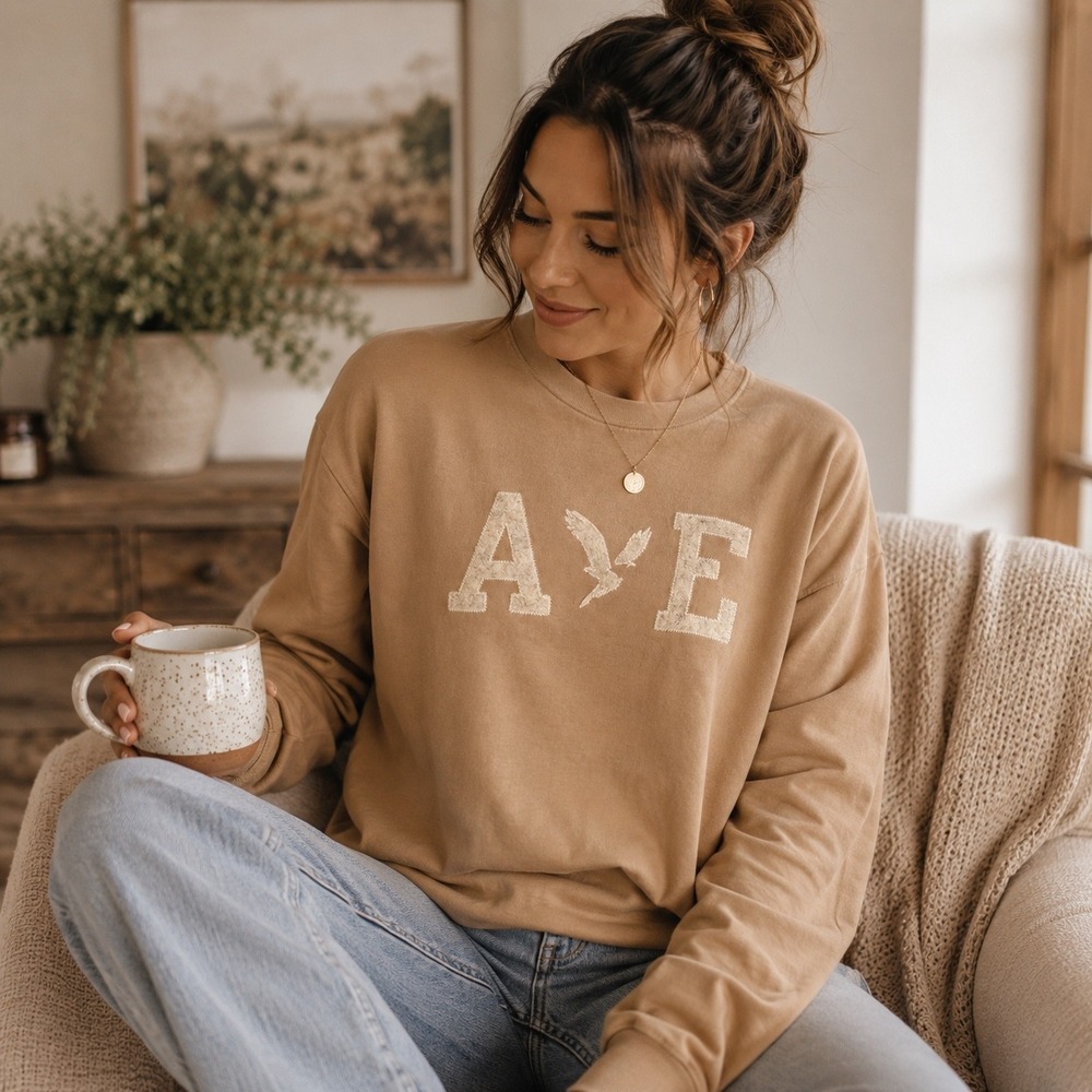American Eagle Outfitters Womens AE Graphic Long Sleeve Tee Tan Camel‎ Small